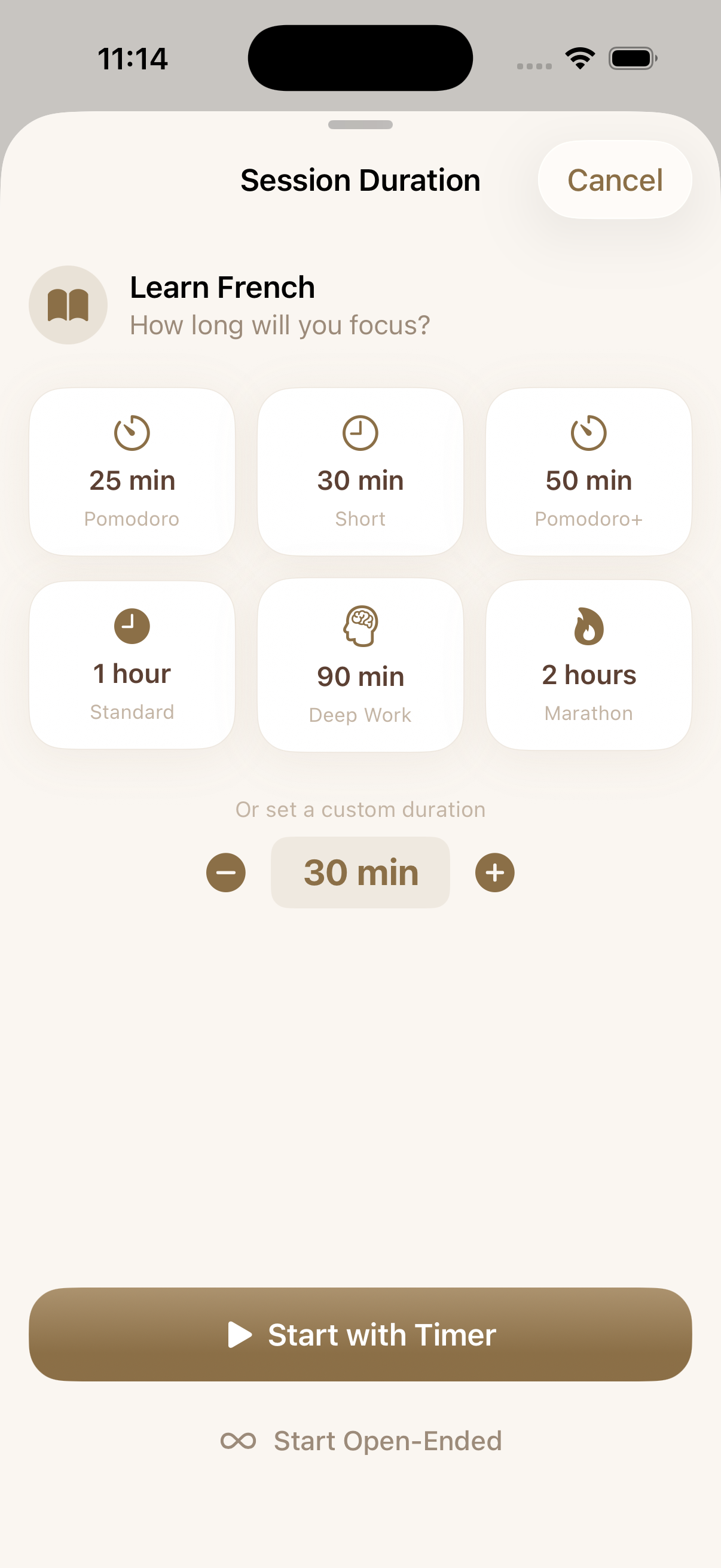 Session duration picker